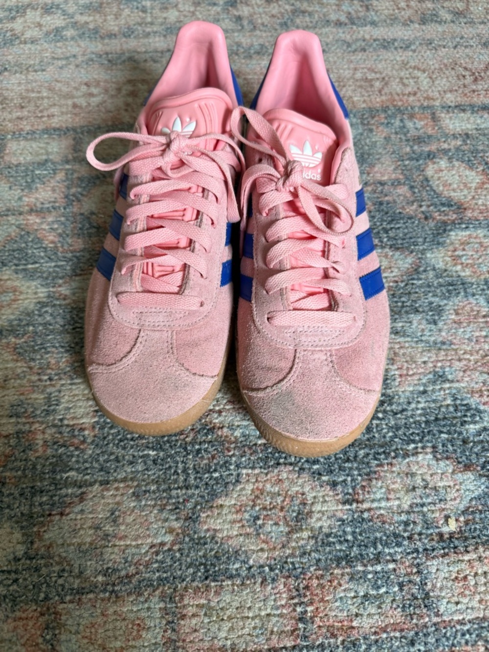 adidas Pink Suede Sneakers with Blue Stripes - Picture 2 of 5